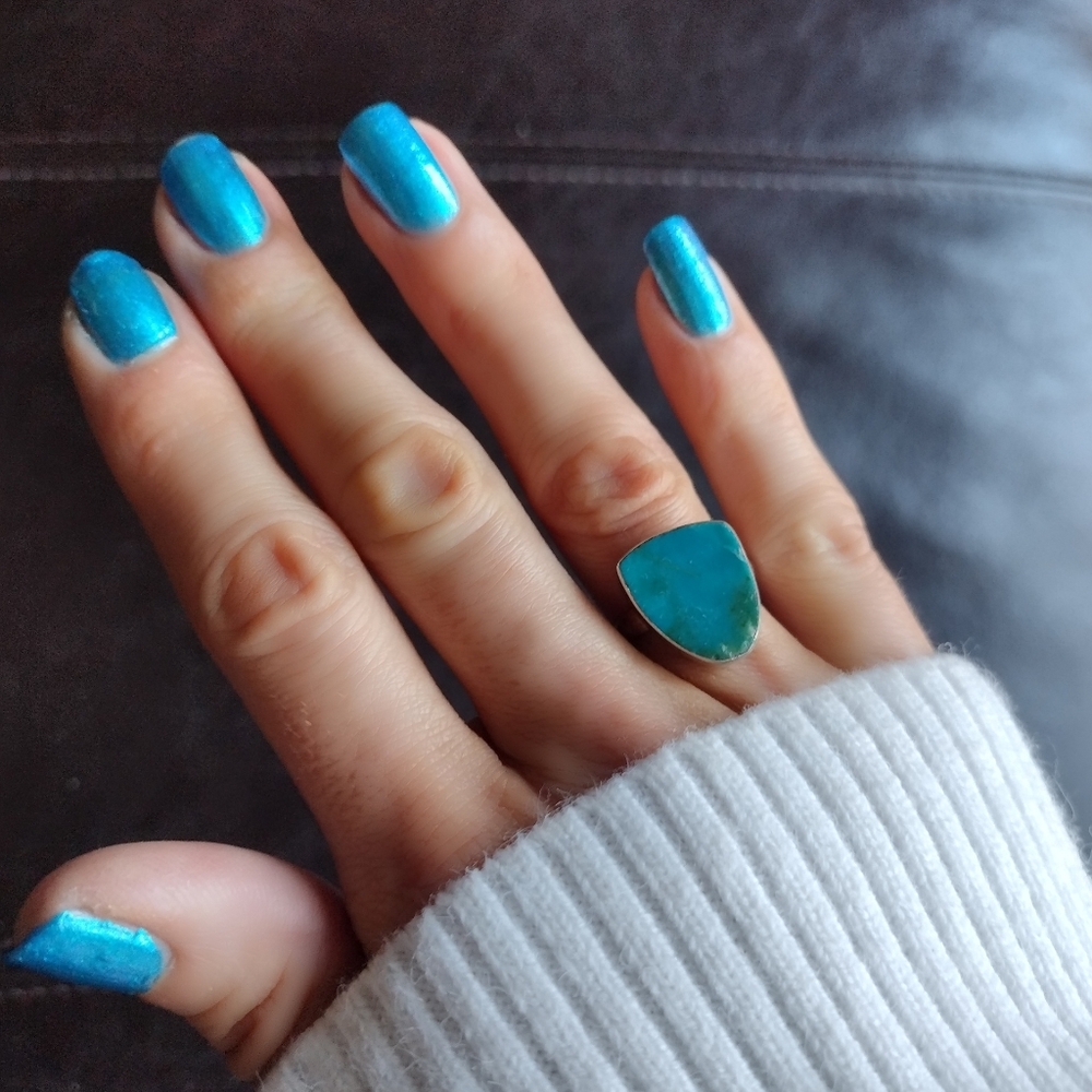 Peruvian Blue Opalina Sterling Silver Ring - image 2